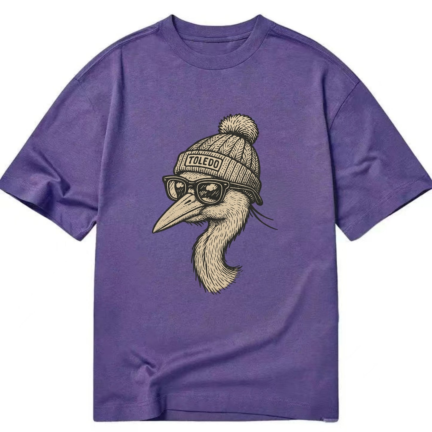Toledo Great Blue Heron wearing Toledo beanie with pom pom and wayfarer sunglasses - Classic T-shirt - Purple