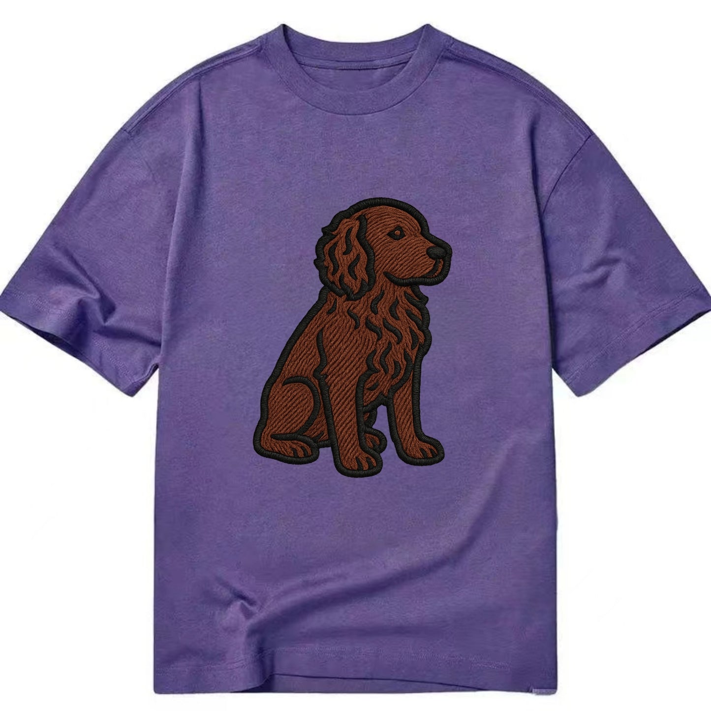 Boykin Spaniel - Rich chocolate brown wavy coat embroidered sitting pose - Classic T-shirt - Purple