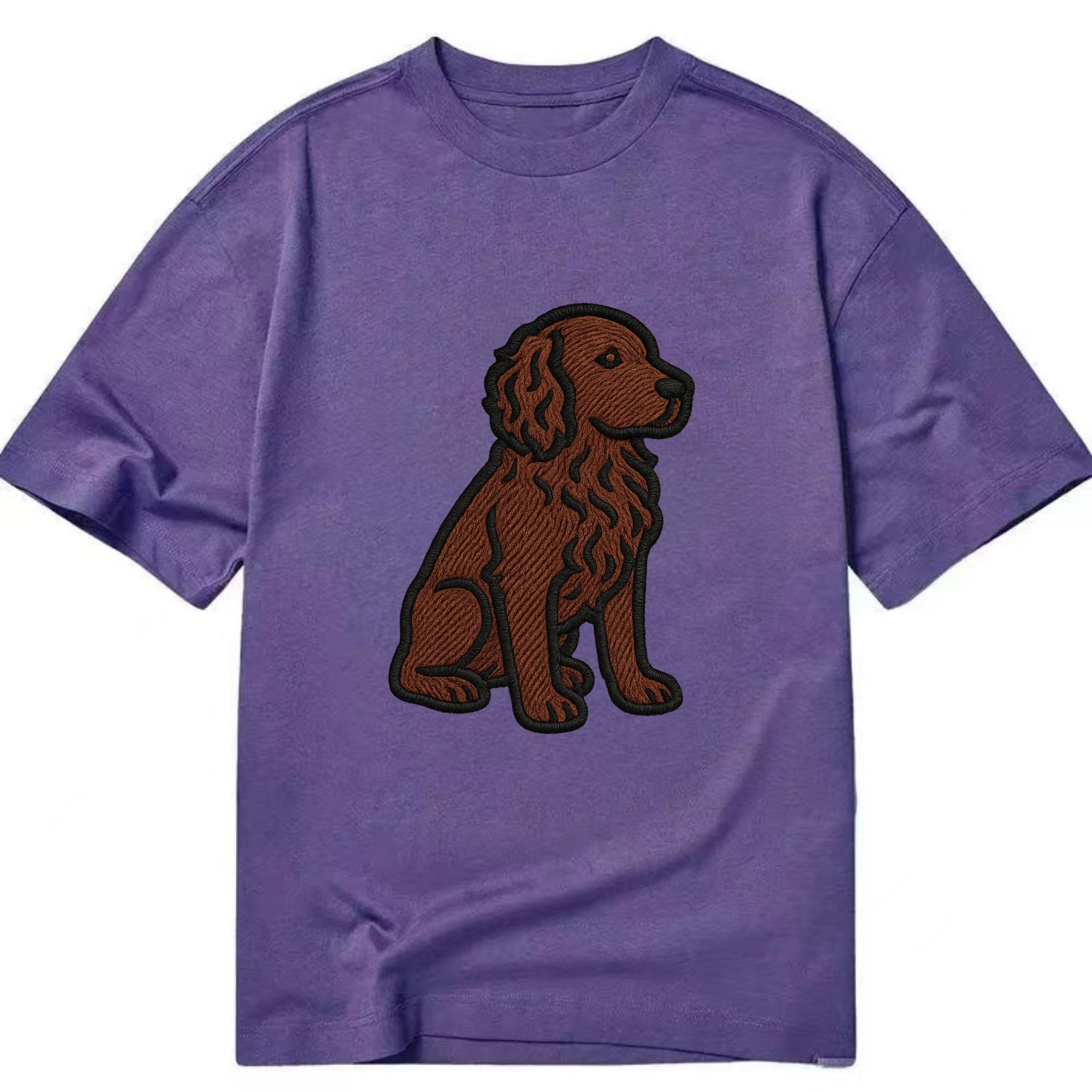 Boykin Spaniel - Rich chocolate brown wavy coat embroidered sitting pose - Classic T-shirt - Purple