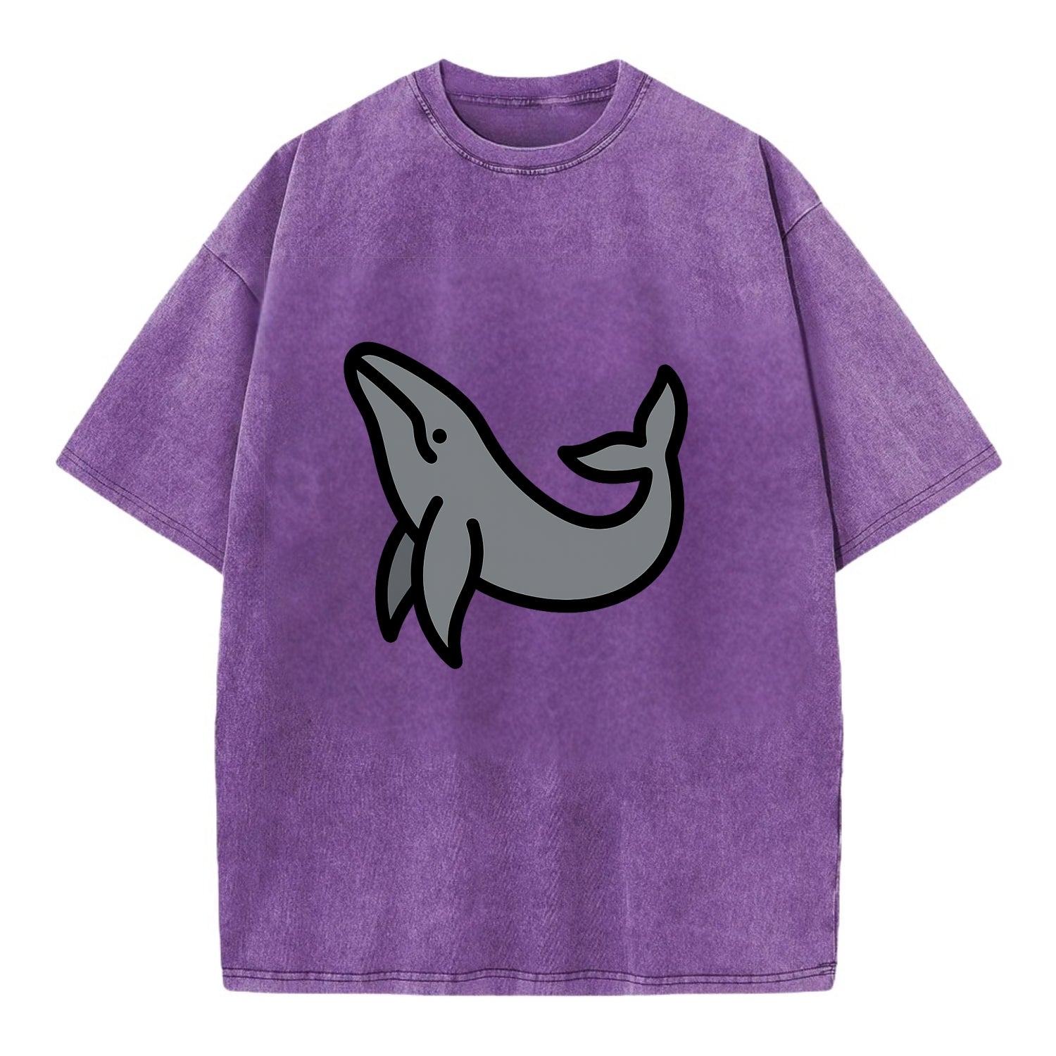 Humpback Whale - Gray breaching pose flat side profile - Vintage T-shirt - Purple