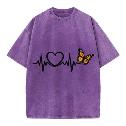 Heartbeat Butterfly - Vintage T-shirt - Purple