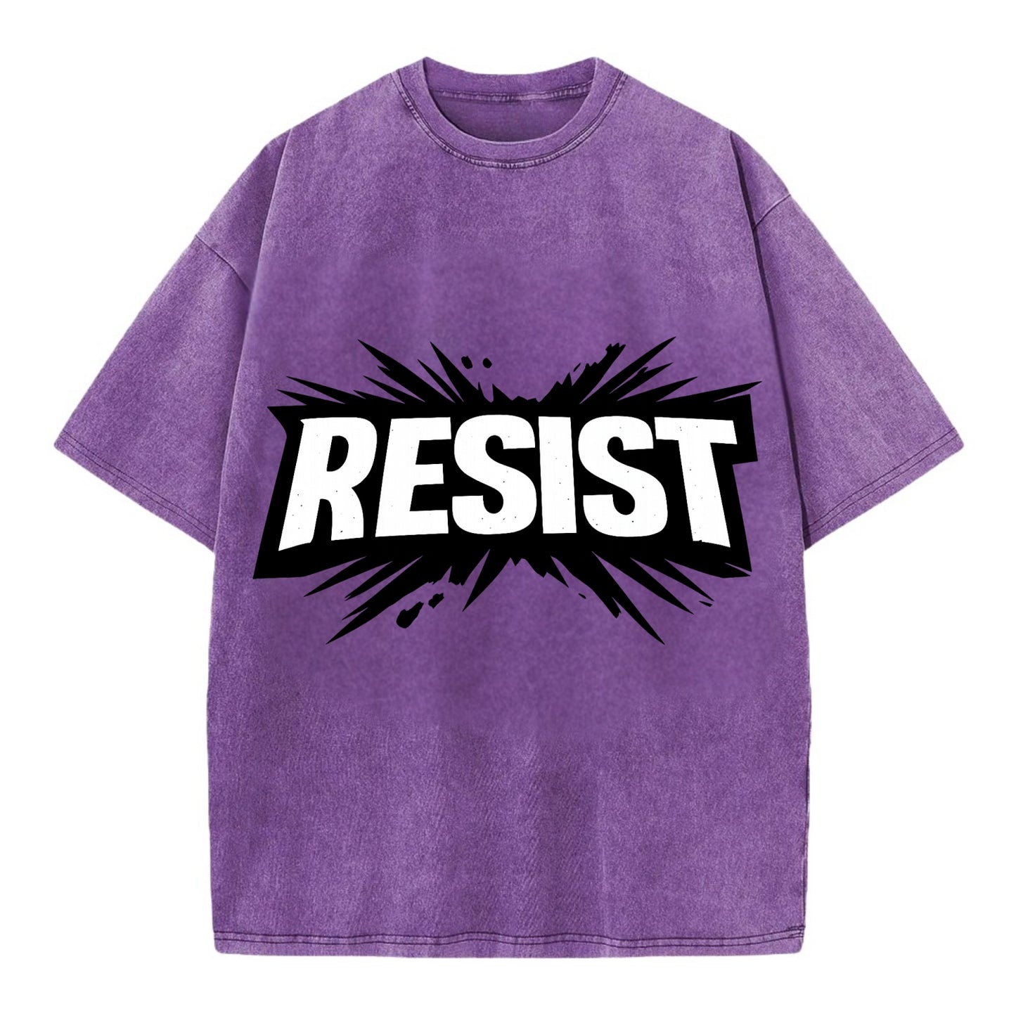 Bold typography design - "RESIST" - fighting back, standing against - Vintage T-shirt - Purple