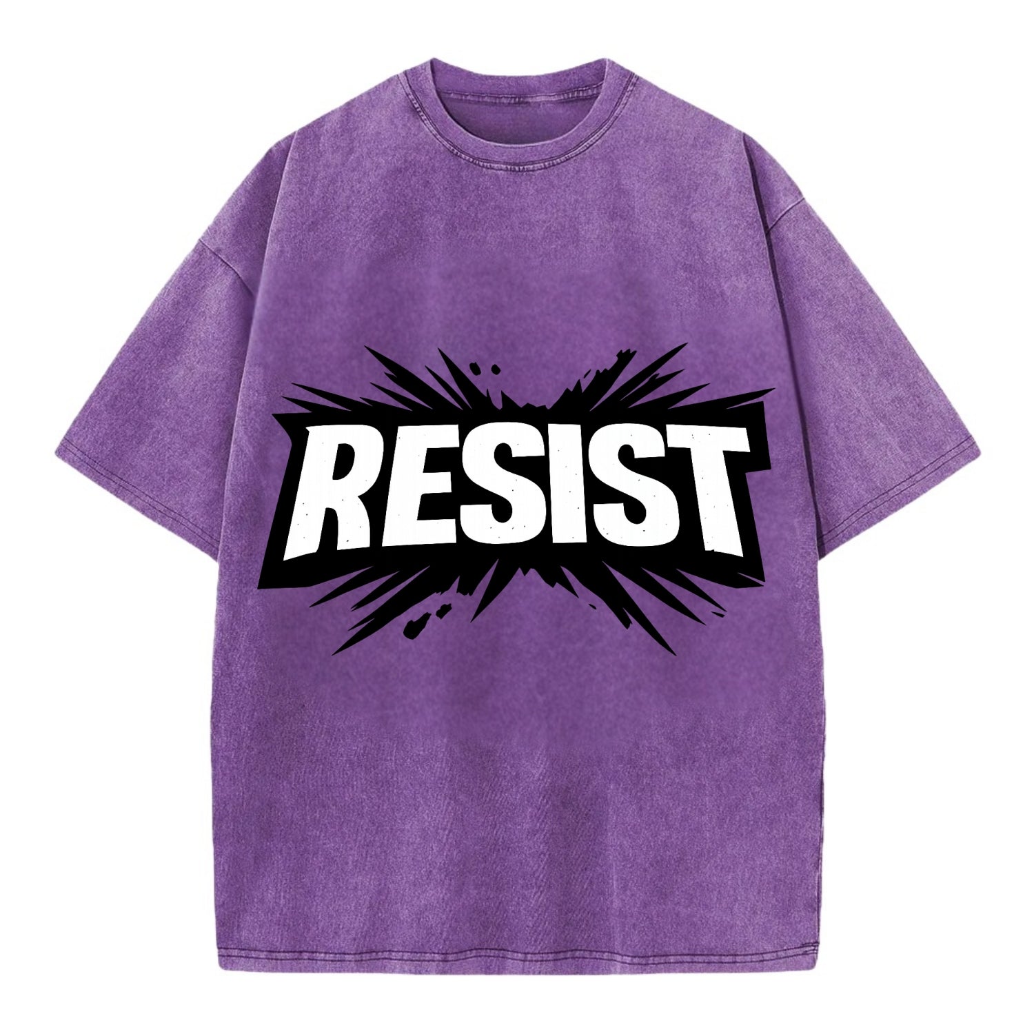 Bold typography design - "RESIST" - fighting back, standing against - Vintage T-shirt - Purple