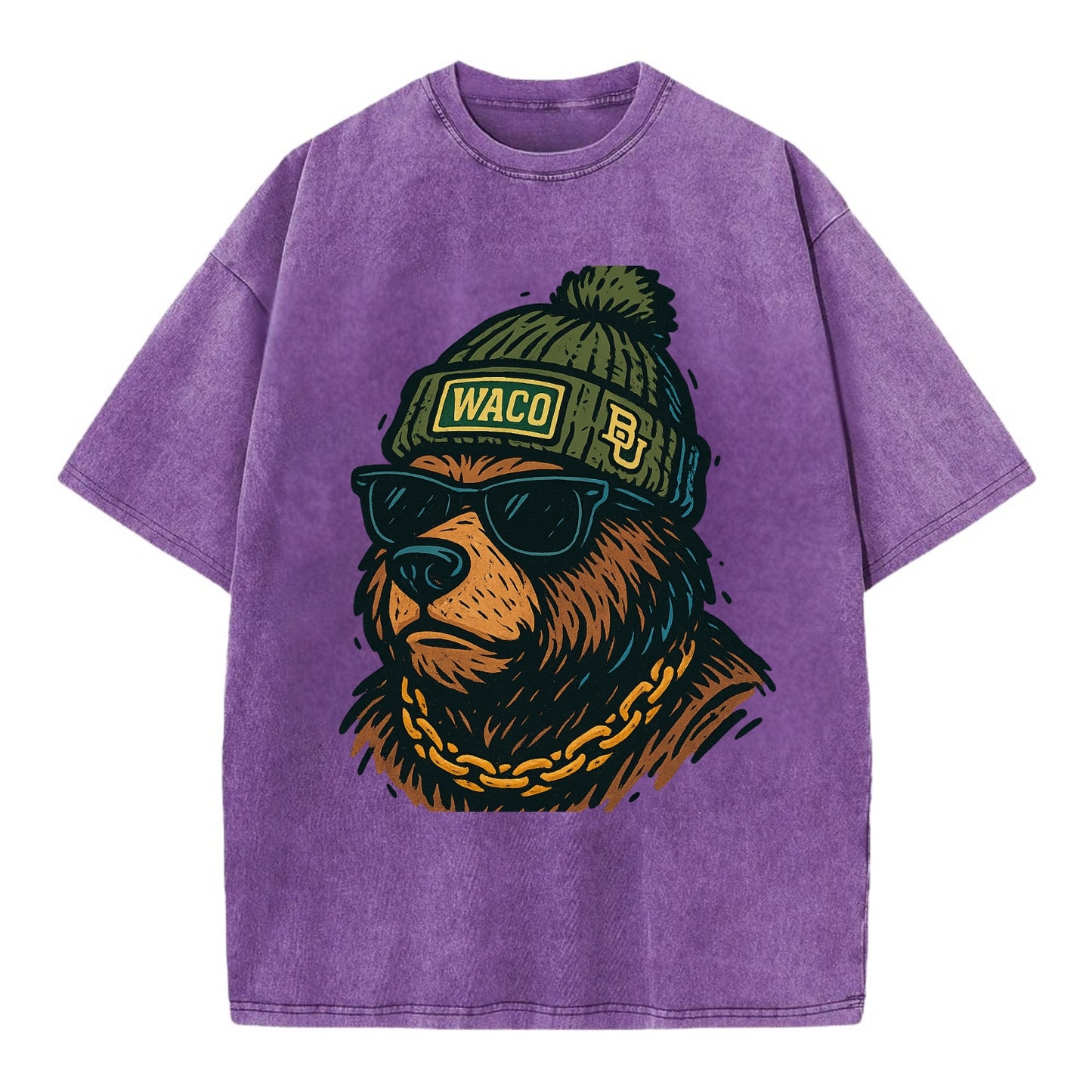 Waco Bear wearing Baylor beanie with BU patch - Vintage T-shirt - Purple