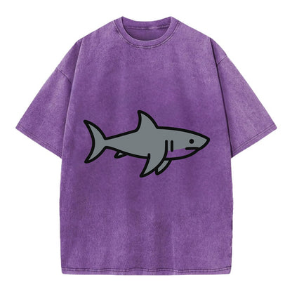 Great White Shark - Gray predator flat side profile - Vintage T-shirt - Purple