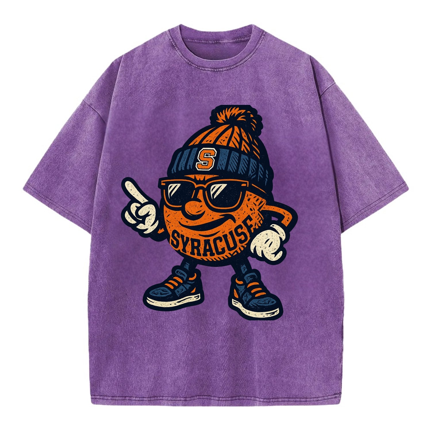 Syracuse Orange wearing Syracuse beanie with S patch - Vintage T-shirt - Purple