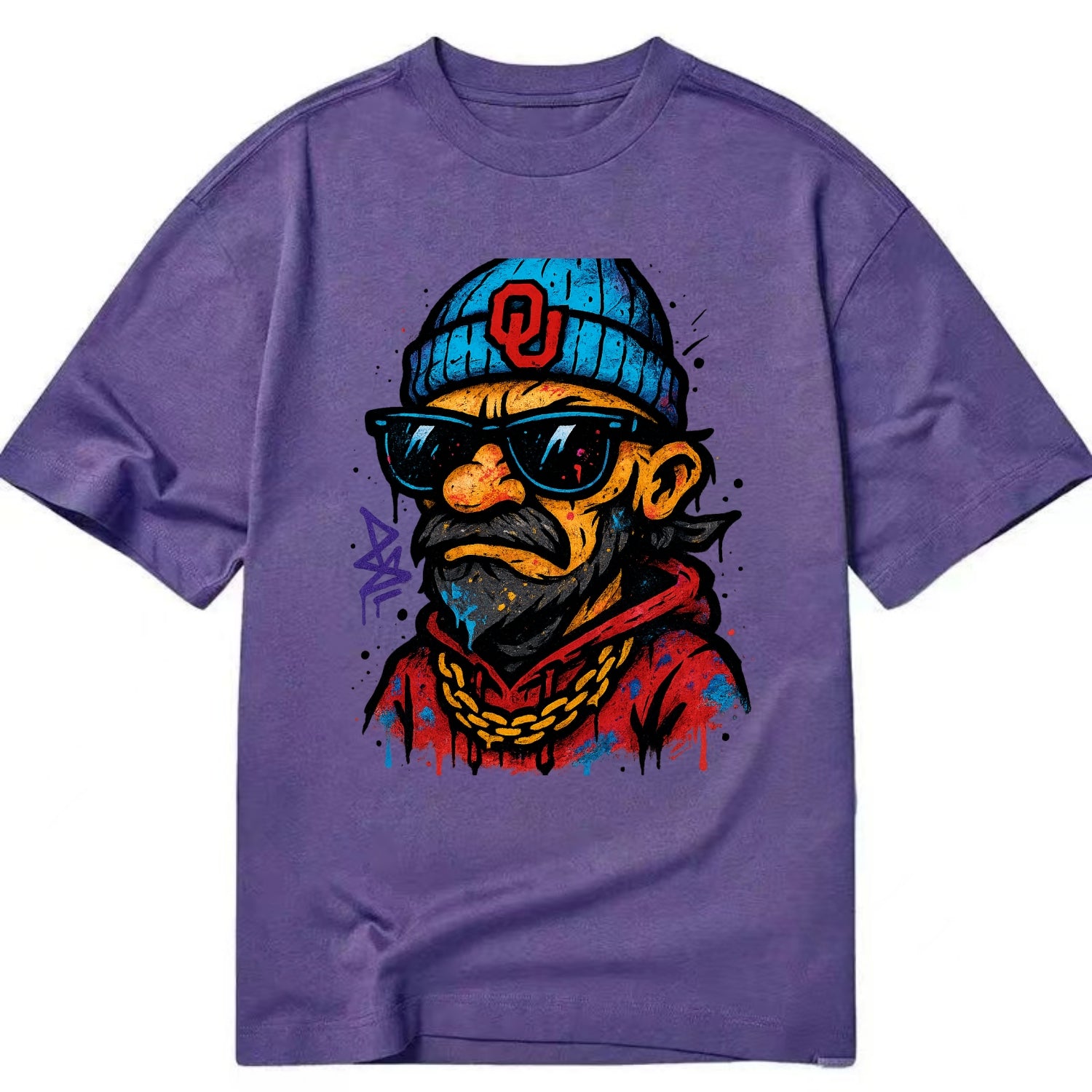Norman Sooner wearing Oklahoma beanie with OU patch - Classic T-shirt - Purple