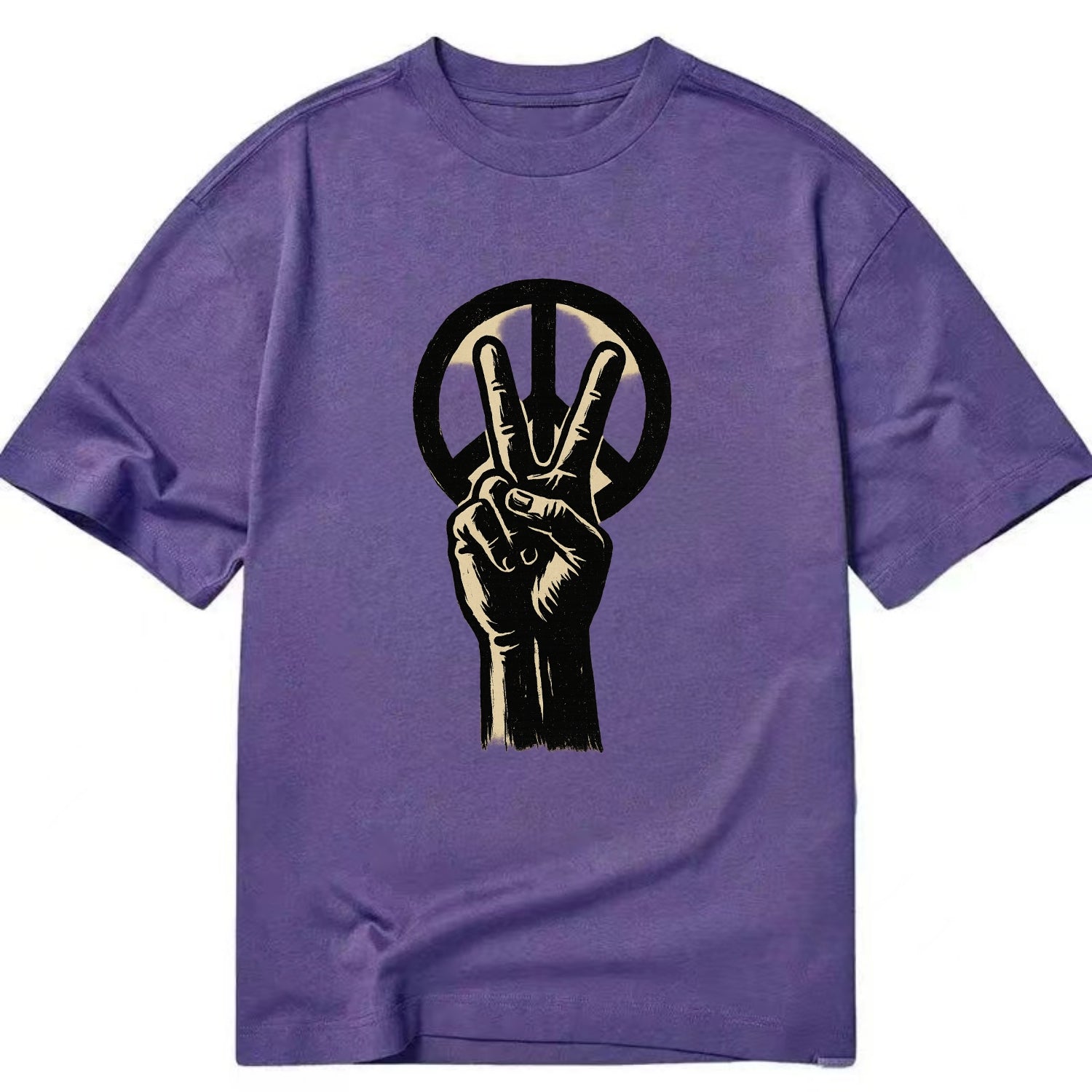 Peace sign hand gesture - anti-war movement ink brushstrokes - Classic T-shirt - Purple