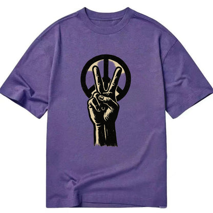 Peace sign hand gesture - anti-war movement ink brushstrokes - Classic T-shirt - Purple