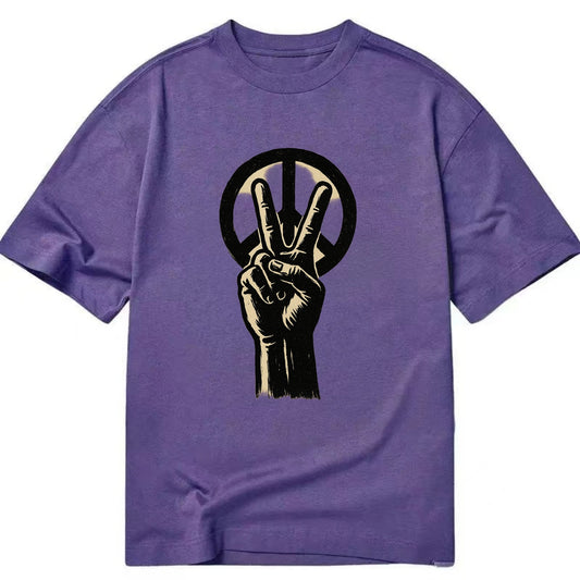 Peace sign hand gesture - anti-war movement ink brushstrokes - Classic T-shirt - Purple