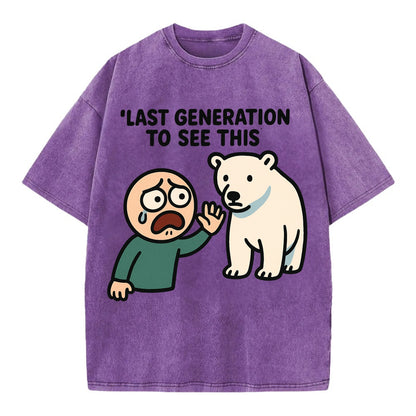 Person waving goodbye to polar bear - "Last generation to see this" - extinction - Vintage T-shirt - Purple