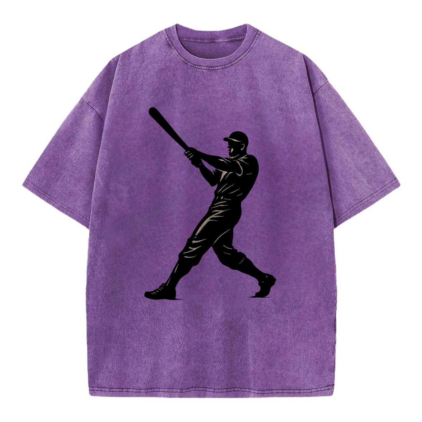 Baseball batter in full swing - Vintage T-shirt - Purple