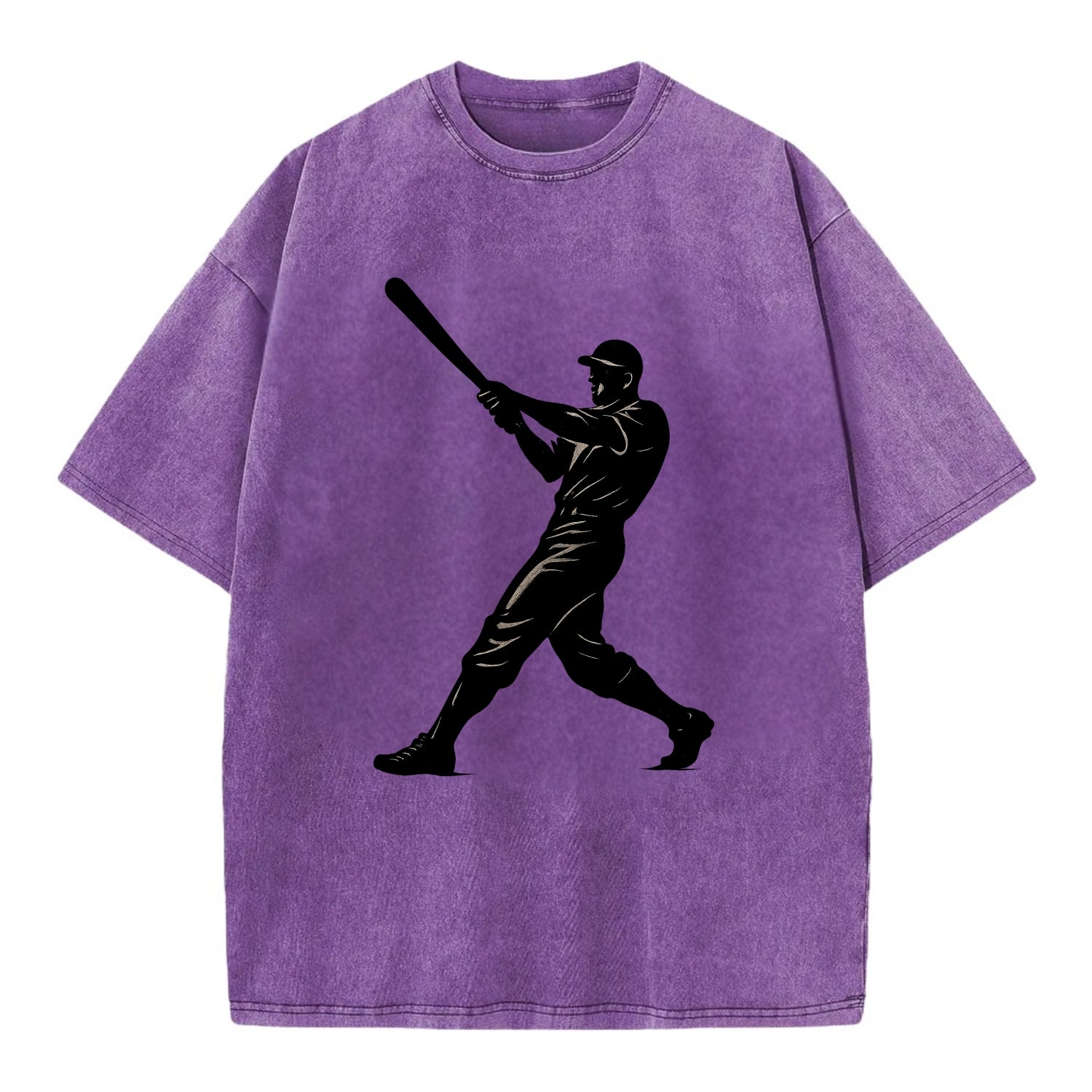 Baseball batter in full swing - Vintage T-shirt - Purple