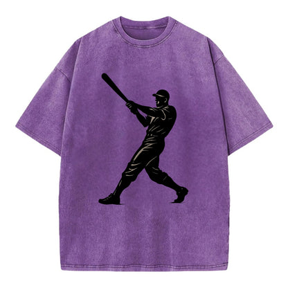 Baseball batter in full swing - Vintage T-shirt - Purple
