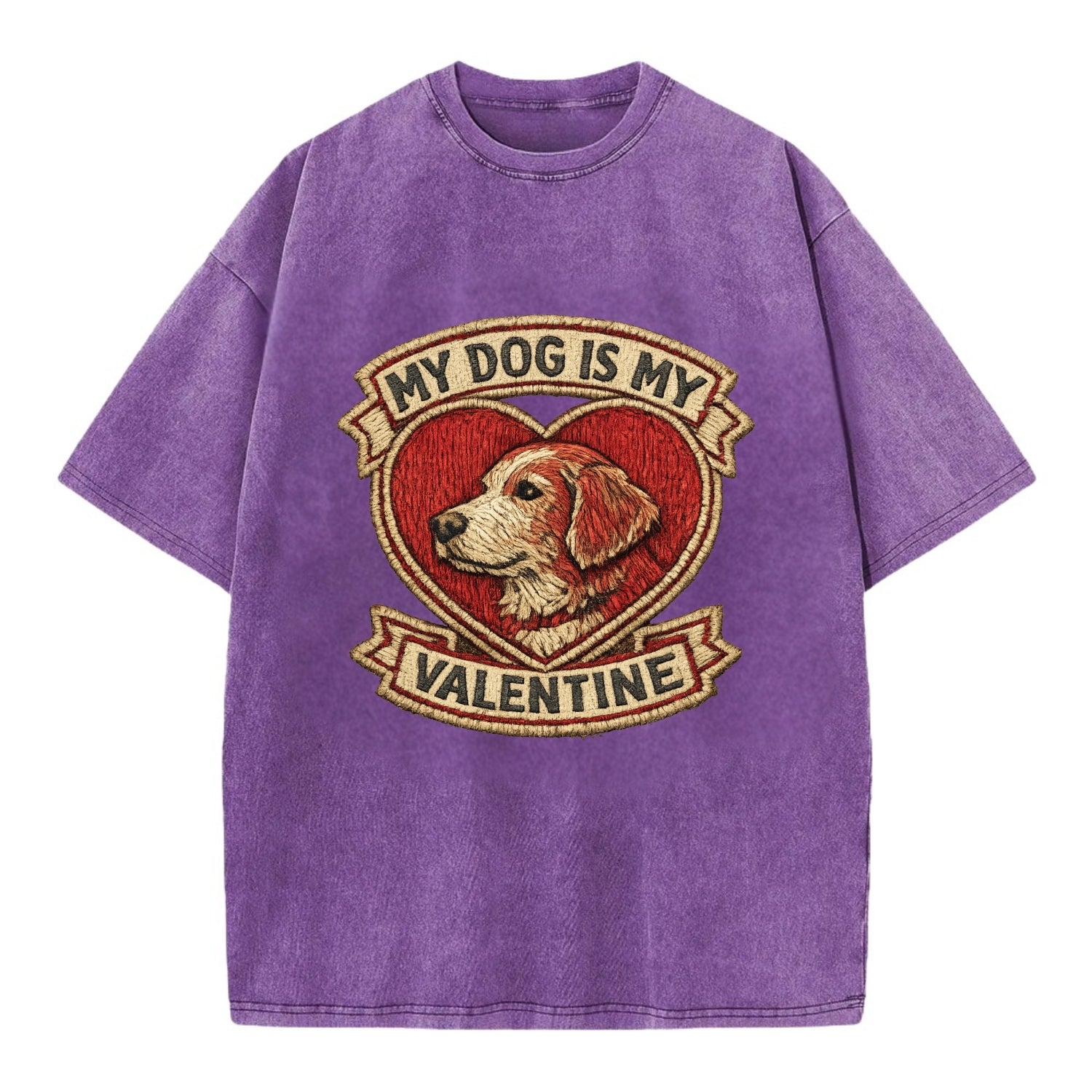 MY DOG IS MY VALENTINE - heart with dog in red , single pet owner - Vintage T-shirt - Purple