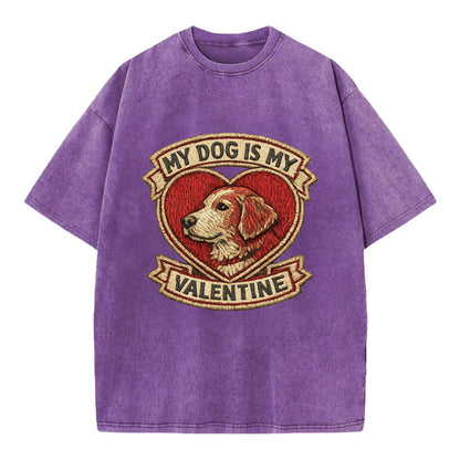 MY DOG IS MY VALENTINE - heart with dog in red , single pet owner - Vintage T-shirt - Purple