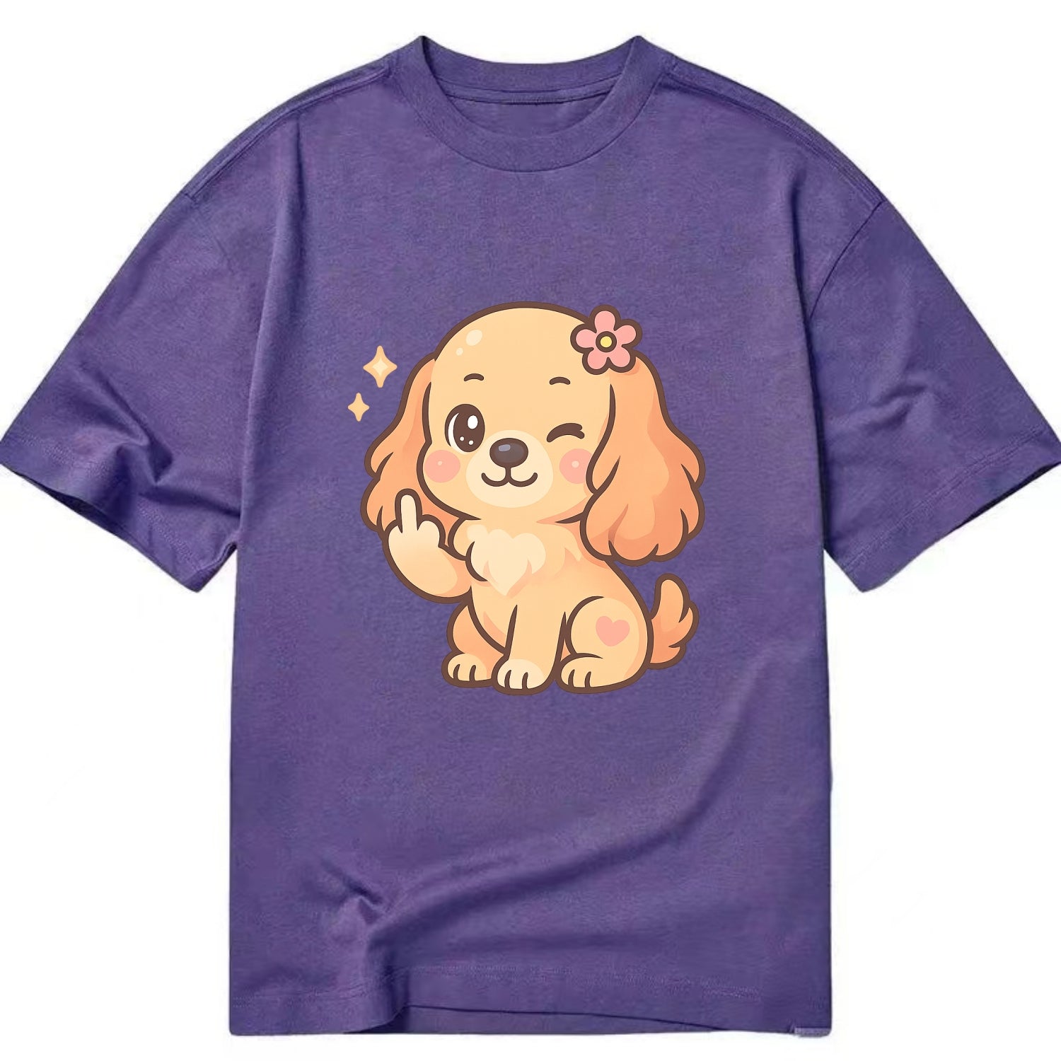 Cocker Spaniel with long wavy ears, gentle face, paw flipping off - Classic T-shirt - Purple