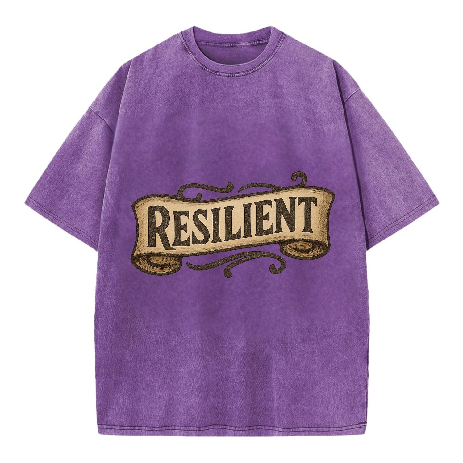 Bold typography design - "RESILIENT" - bouncing back, unbreakable spirit - Vintage T-shirt - Purple