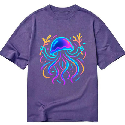 Jellyfish conducting a glow orchestra using coral batons in deep ocean concert - Classic T-shirt - Purple