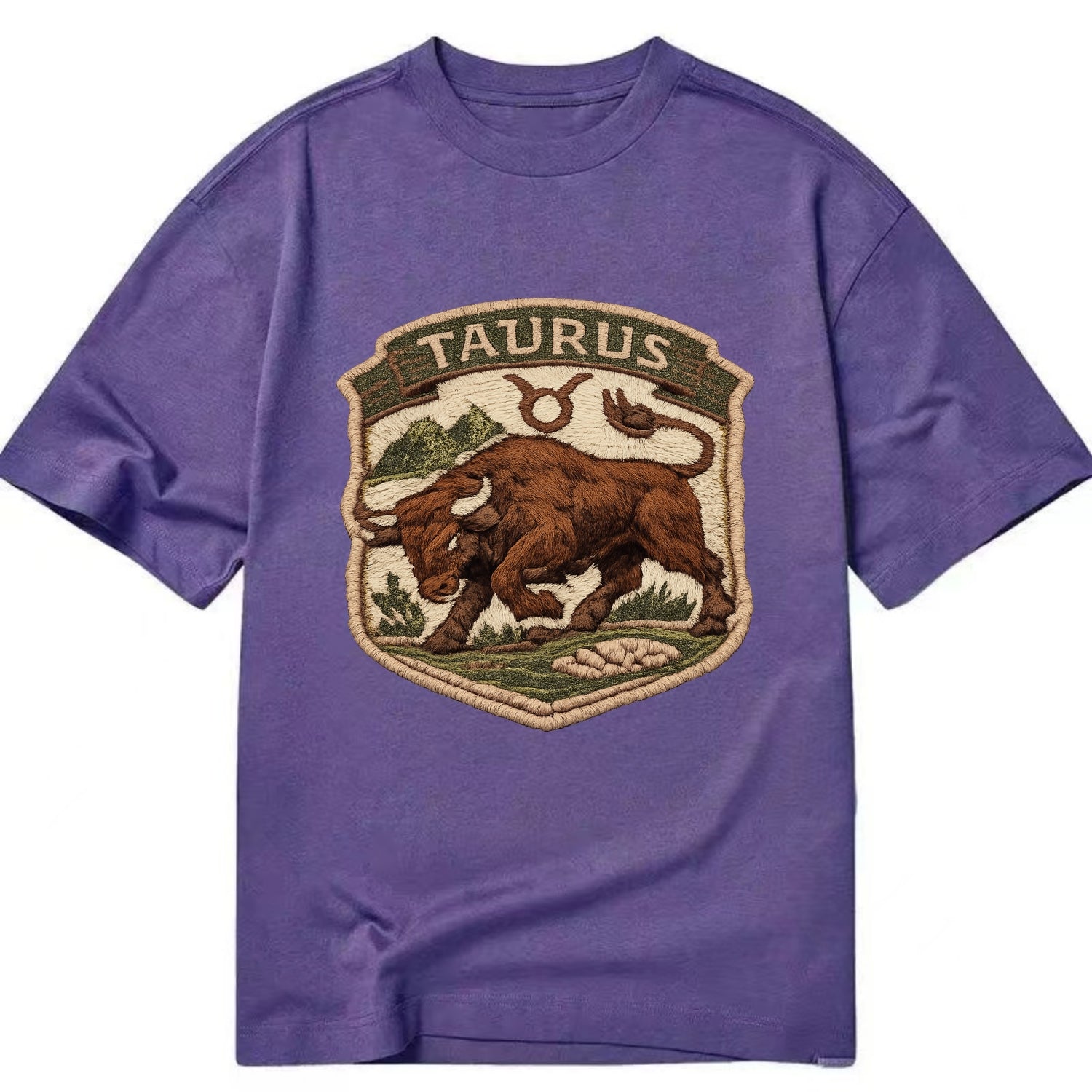 TAURUS BULL - strong bull in brown and green , earth sign - Classic T-shirt - Purple