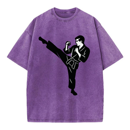 Martial artist performing a high kick - Vintage T-shirt - Purple