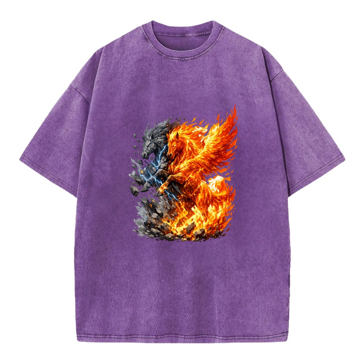 THUNDER FIRE | Horse combining lightning and flame | Electric fire | Storm energy - Vintage T-shirt - Purple