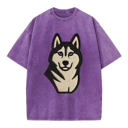 Husky - Blue eyes close-up portrait - Vi Vintage T-shirt - Purple