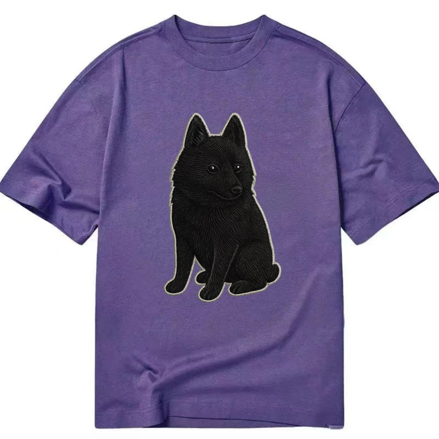 Schipperke - Solid black small embroidered sitting pose - Classic T-shirt - Purple