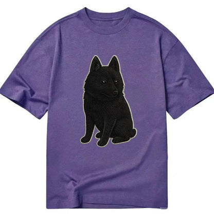 Schipperke - Solid black small embroidered sitting pose - Classic T-shirt - Purple