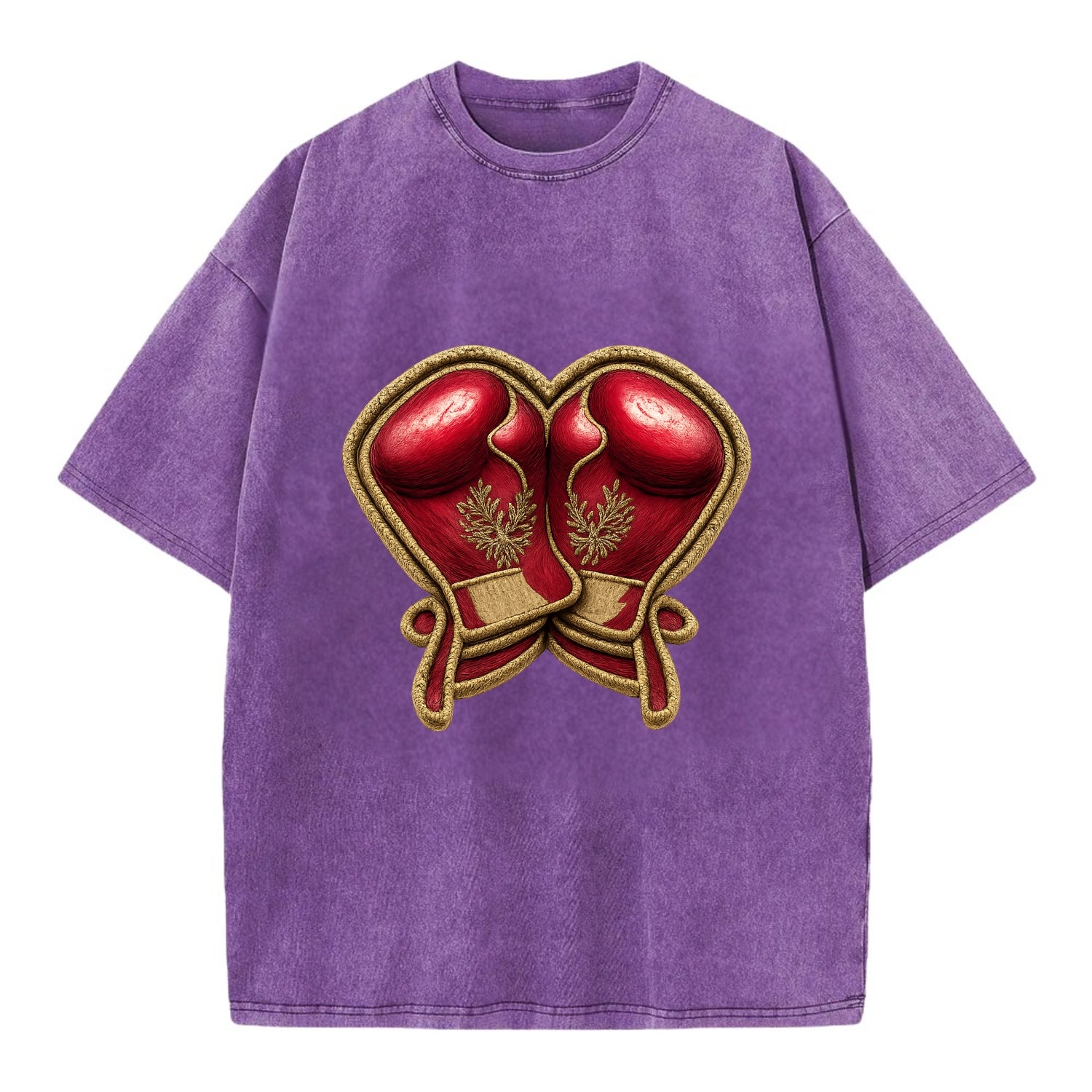 Embroidered patch design - BOXING GLOVES - red boxing gloves crossed in crimson - Vintage T-shirt - Purple