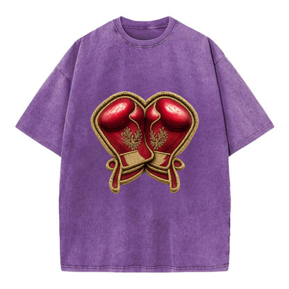 Embroidered patch design - BOXING GLOVES - red boxing gloves crossed in crimson - Vintage T-shirt - Purple