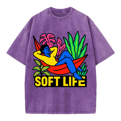 Person relaxing in hammock with plants - "soft life" aesthetic, peaceful living - Vintage T-shirt - Purple