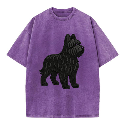 Briard - Black wavy coat embroidered herding pose - Vintage T-shirt - Purple
