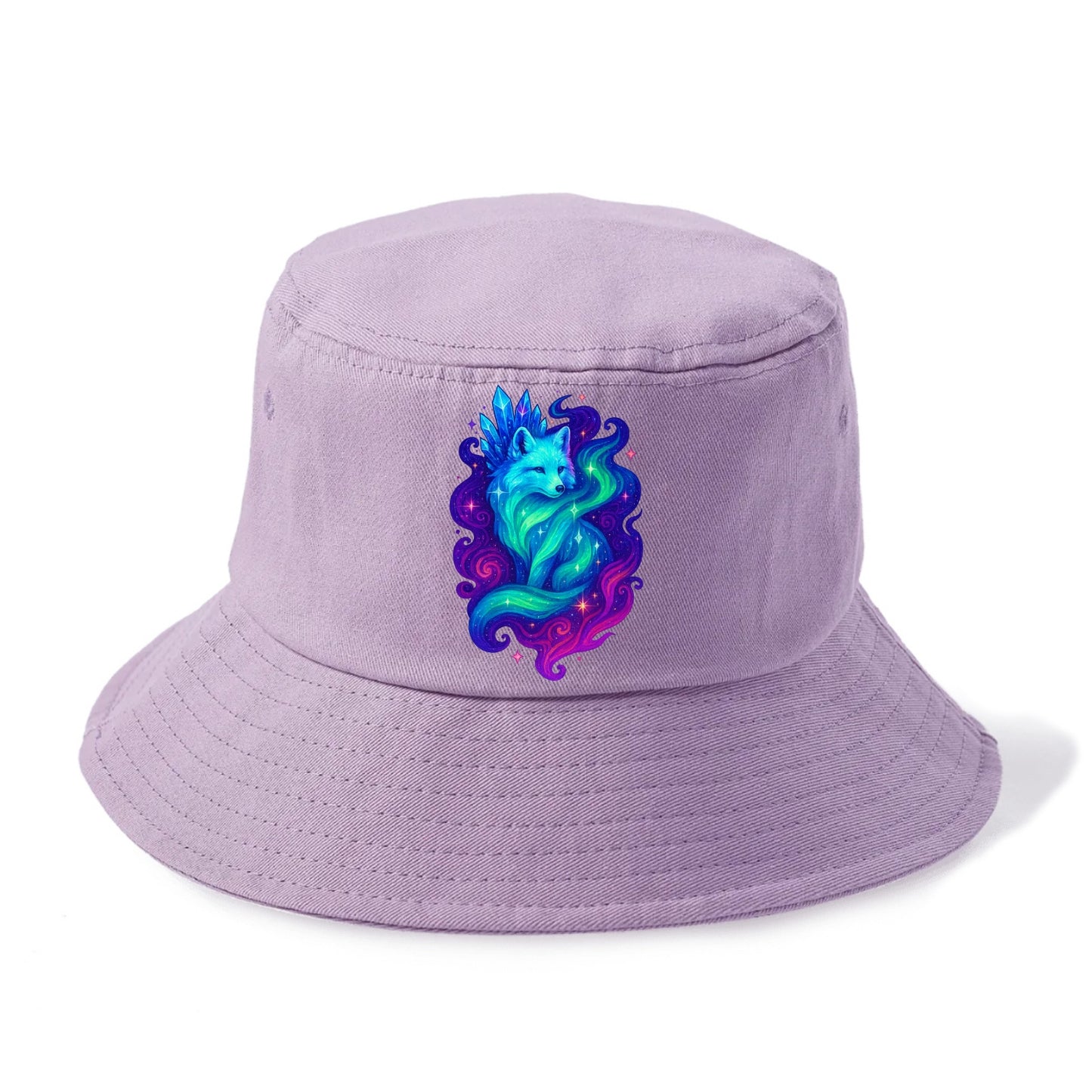 Ethereal arctic fox with fur that transforms into crystal formations, northern lights - Bucket Hat - Purple