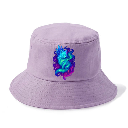 Ethereal arctic fox with fur that transforms into crystal formations, northern lights - Bucket Hat - Purple