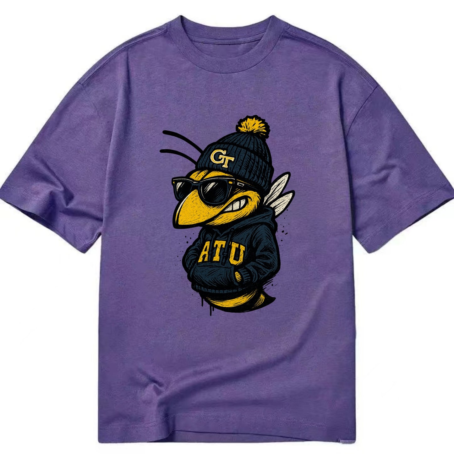 Atlanta Yellow Jacket wearing Georgia Tech beanie with GT patch - Classic T-shirt - Purple