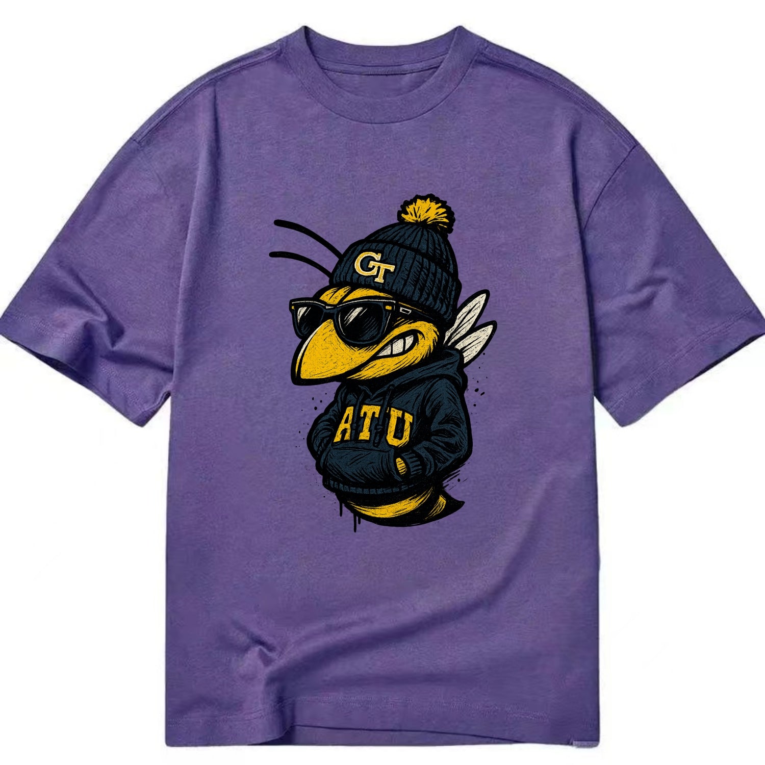 Atlanta Yellow Jacket wearing Georgia Tech beanie with GT patch - Classic T-shirt - Purple