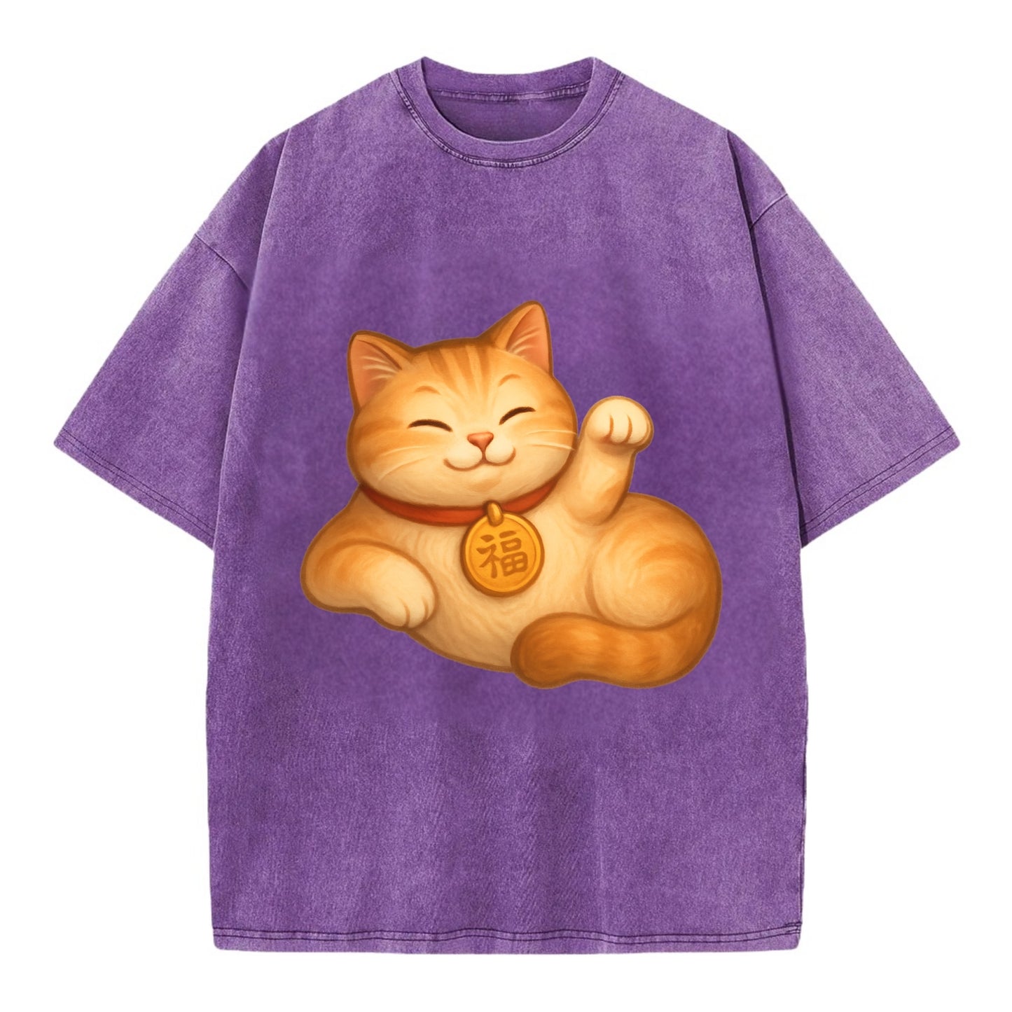 Maneki Neko Pose - Vintage T-shirt - Purple