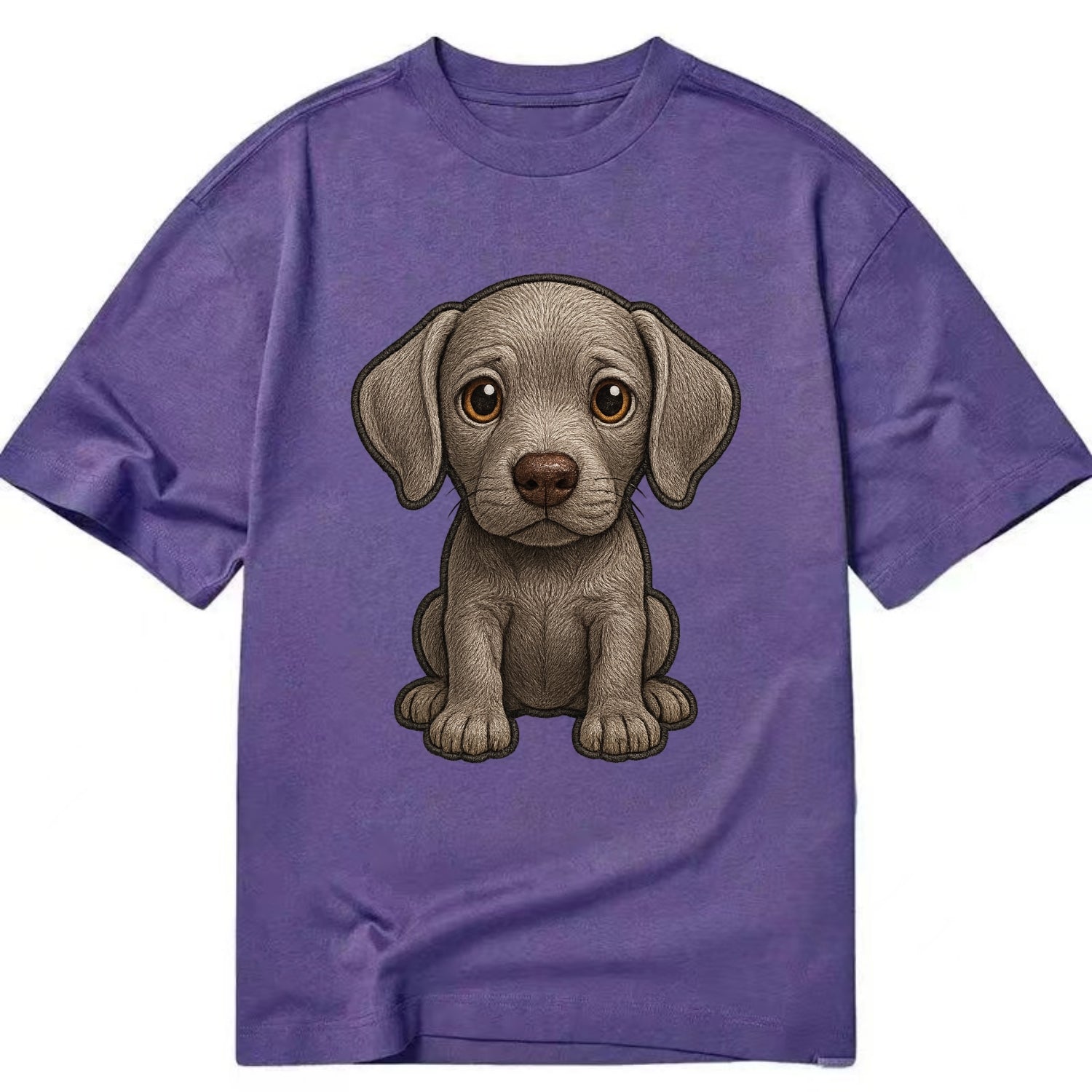 Baby Weimaraner Puppy - silver-gray coat, amber eyes, sleek body, front-facing, - Classic T-shirt - Purple