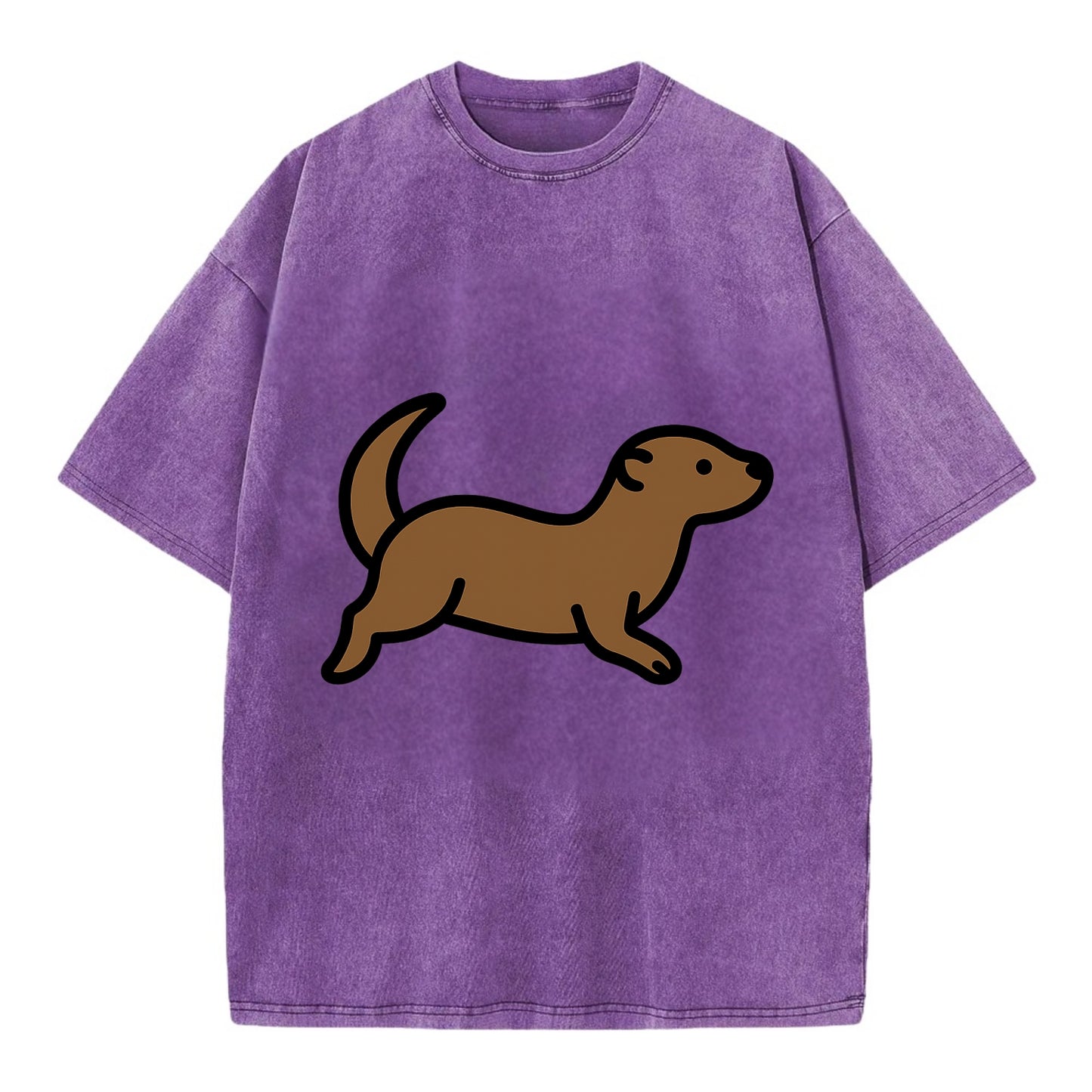 Otter - Brown sleek swimming pose flat side profile - Vintage T-shirt - Purple