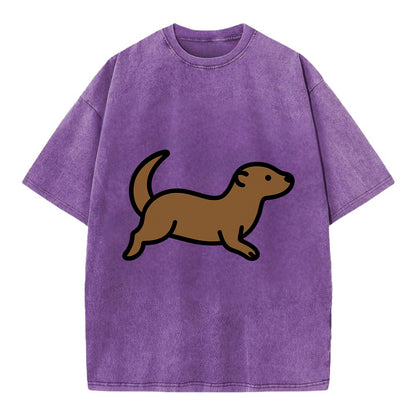 Otter - Brown sleek swimming pose flat side profile - Vintage T-shirt - Purple