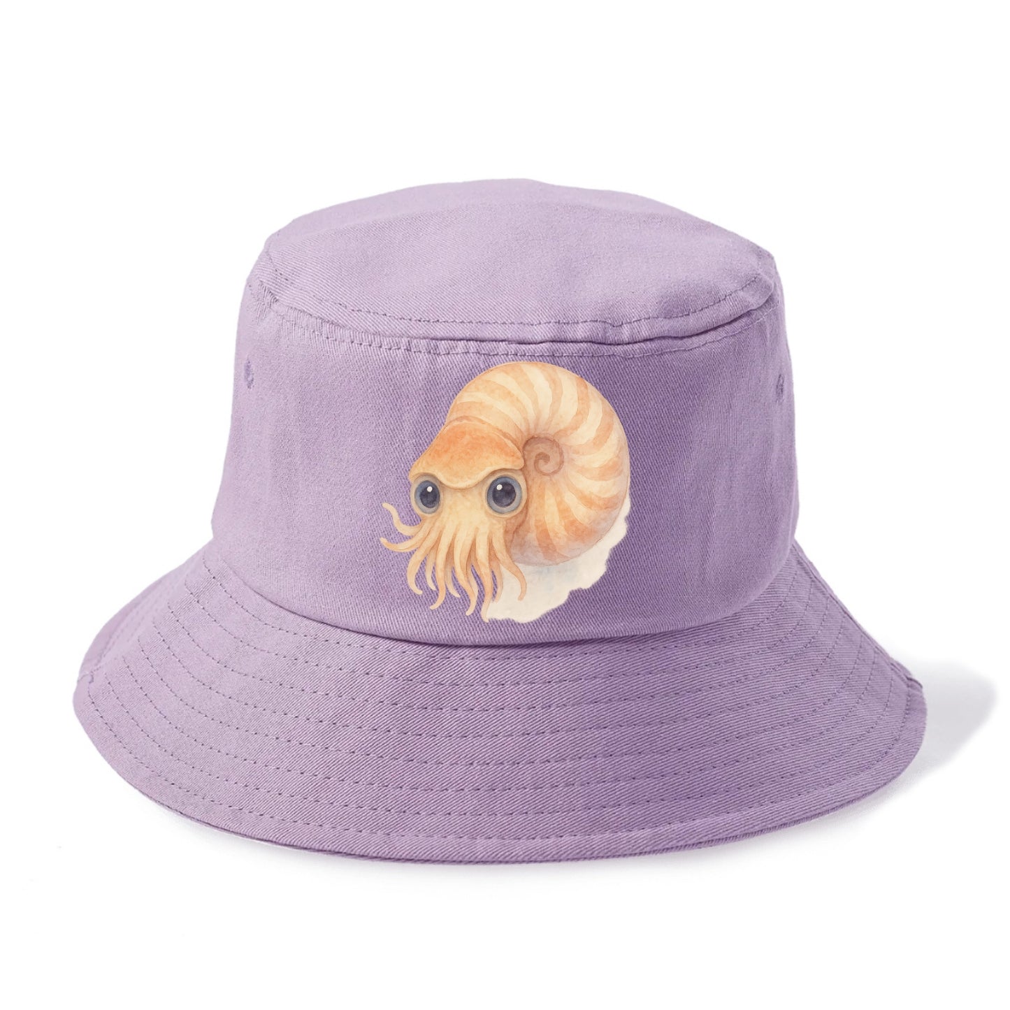 Baby Nautilus - spiral shell, tentacles peeking, ancient eyes, front-facing, living - Bucket Hat - Purple