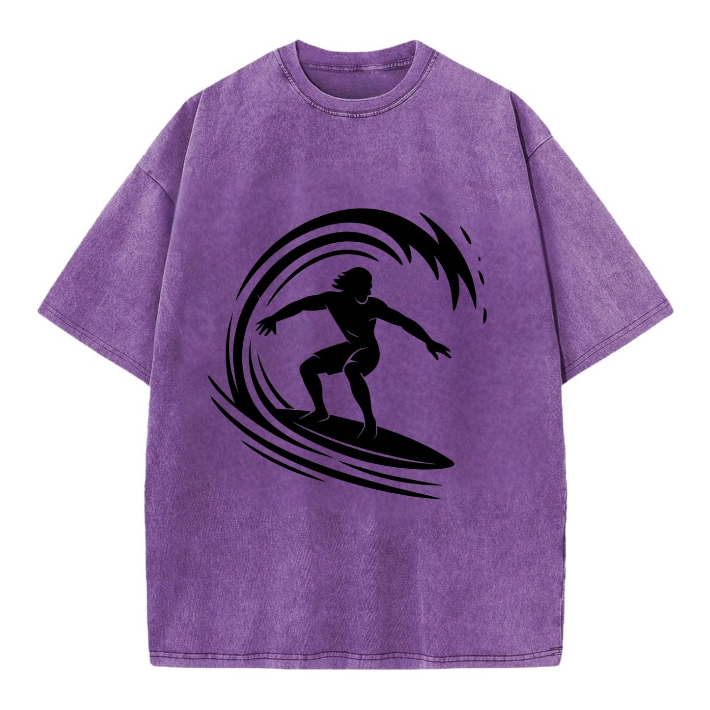 Hawaiian surfer riding big wave - Vintage T-shirt - Purple