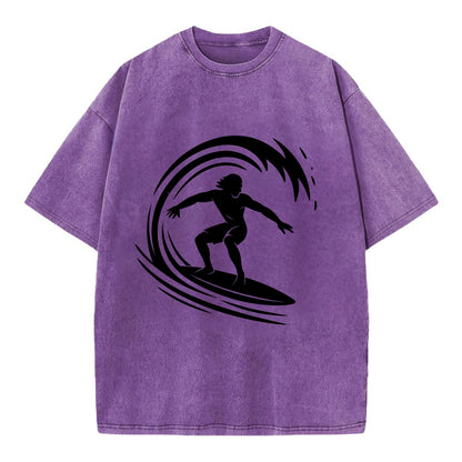 Hawaiian surfer riding big wave - Vintage T-shirt - Purple