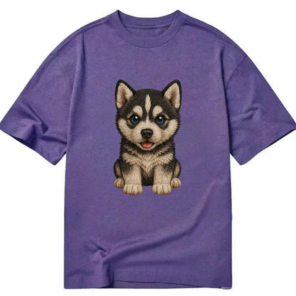 Baby Siberian Husky Puppy - blue or bi-colored eyes, fluffy coat, wolf-like, - Classic T-shirt - Purple