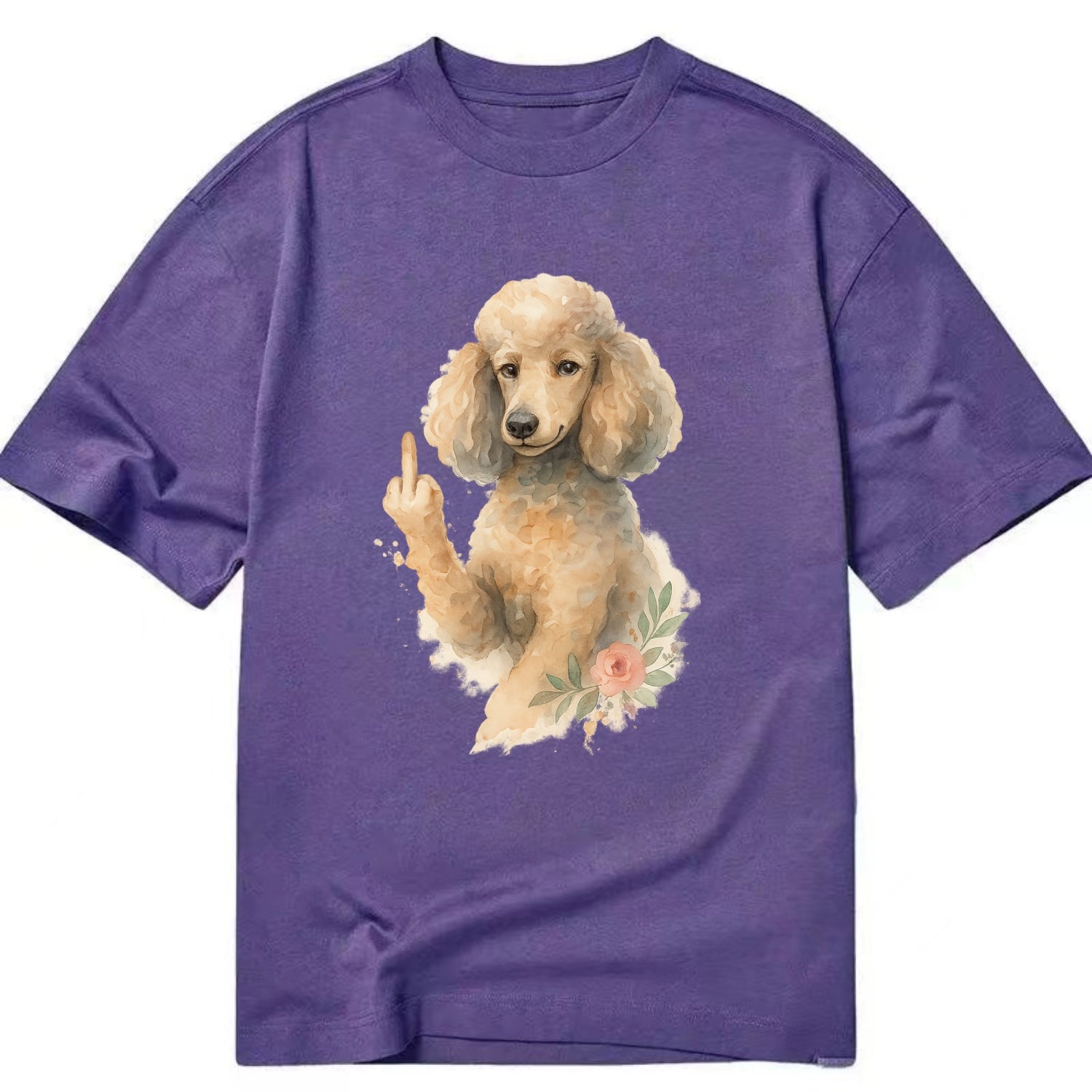 Standard Poodle with curly styled coat, intelligent face, fancy paw giving finger - Classic T-shirt - Purple