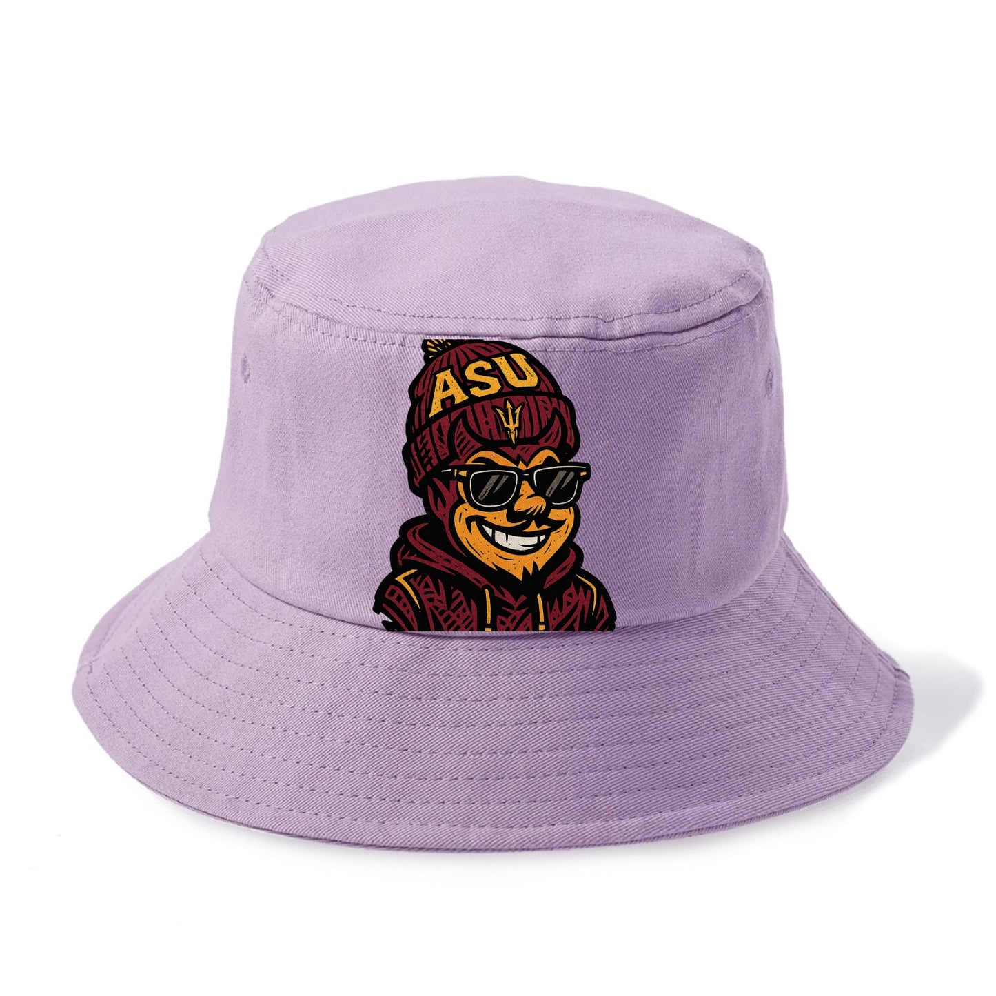 Tempe Sparky wearing Arizona State beanie with fork patch - Bucket Hat - Purple