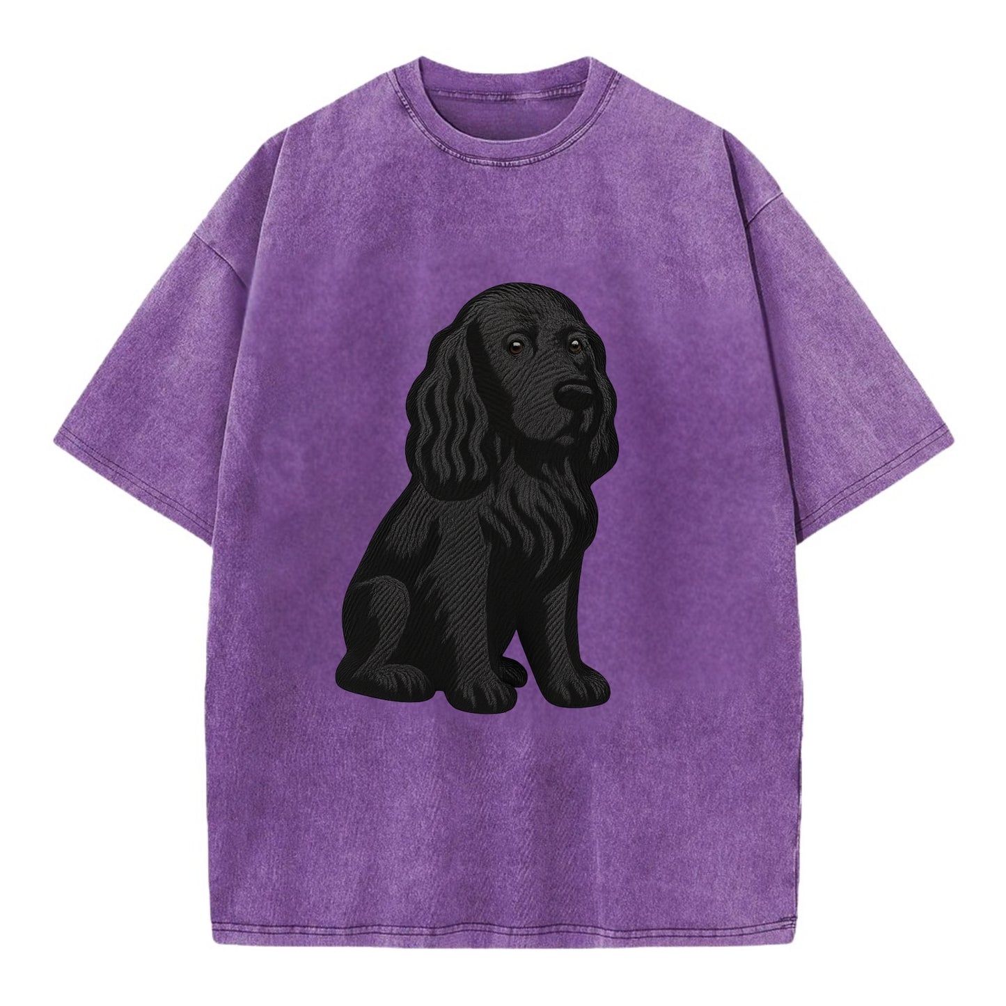 Field Spaniel - Black silky coat embroidered pose - Vintage T-shirt - Purple