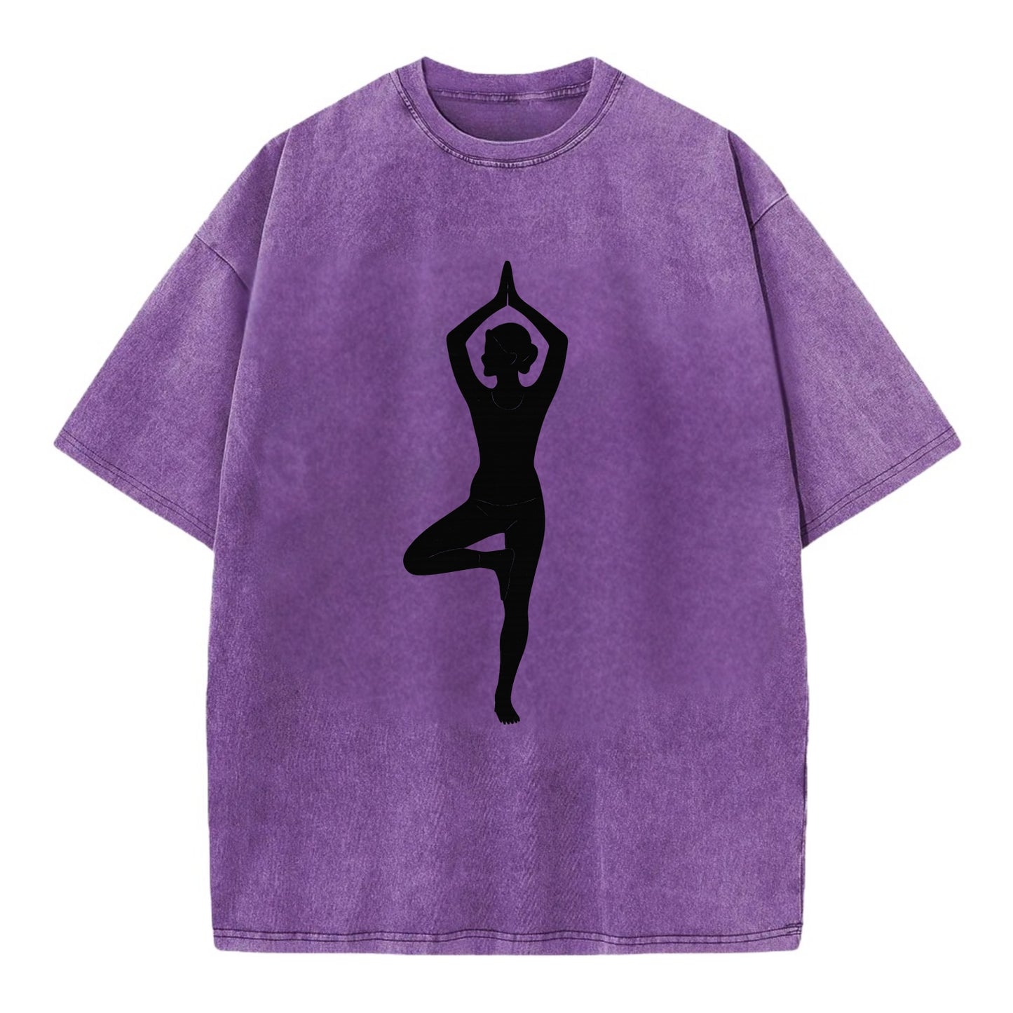 Yogi in tree pose silhouette - Vintage T-shirt - Purple