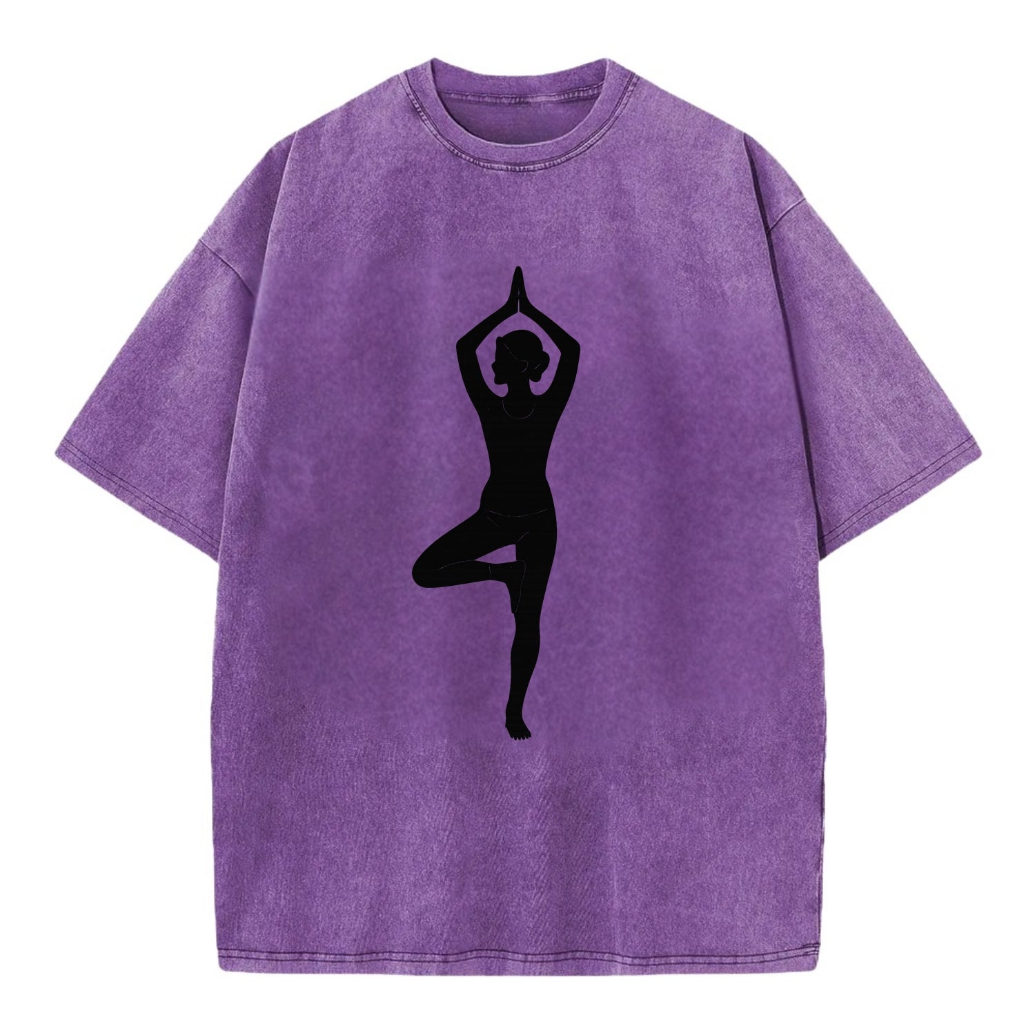 Yogi in tree pose silhouette - Vintage T-shirt - Purple